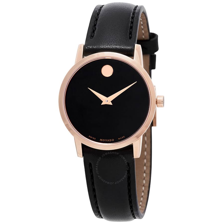 Movado Museum Classic Black Dial Black Leather Ladies Watch 0607276 ...