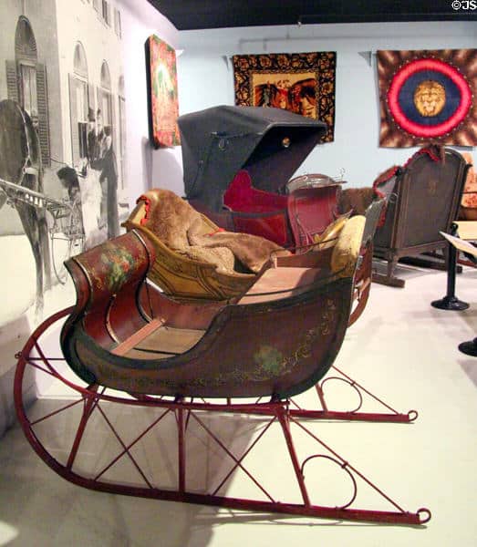 Sleigh display at carriage collection of Long Island Museum. Stony ...